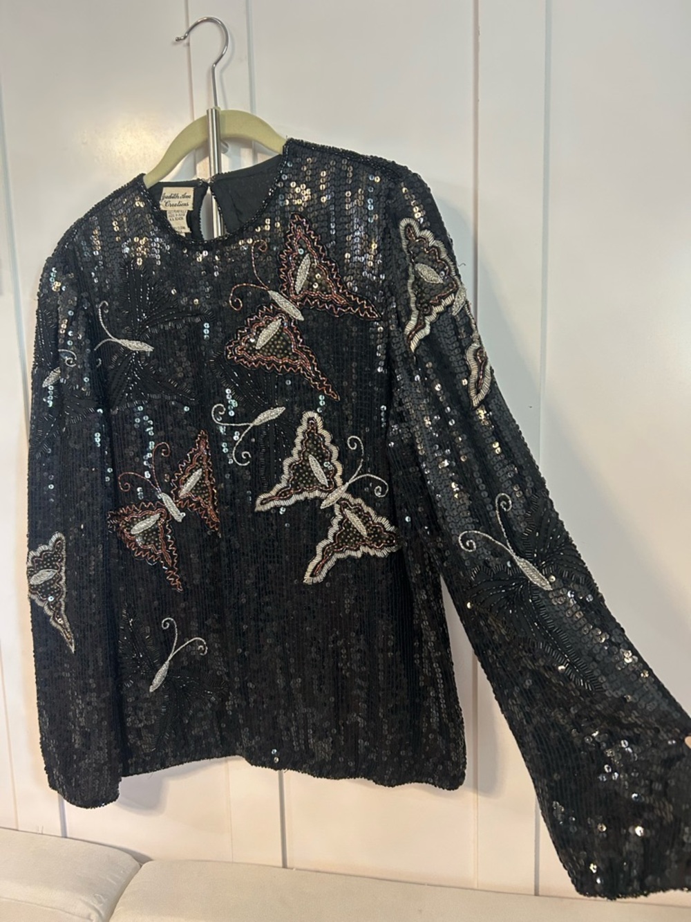 vintage Judith Ann Creations 100% silk sequin butterfly top